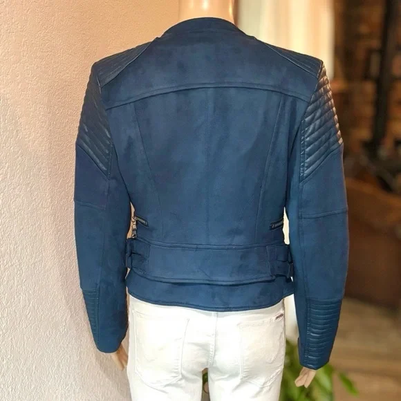 IVORY & CHAIN Women’s Navy Blue Moto-Style ‘Bessy Biker Jacket’ - NWOT - Picture 9 of 10